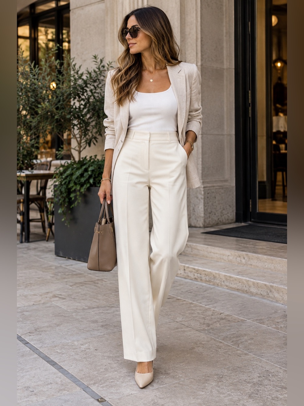 NWT Zara ($60) Minimalist High Waisted Straight Leg Trousers Ecru Cream M